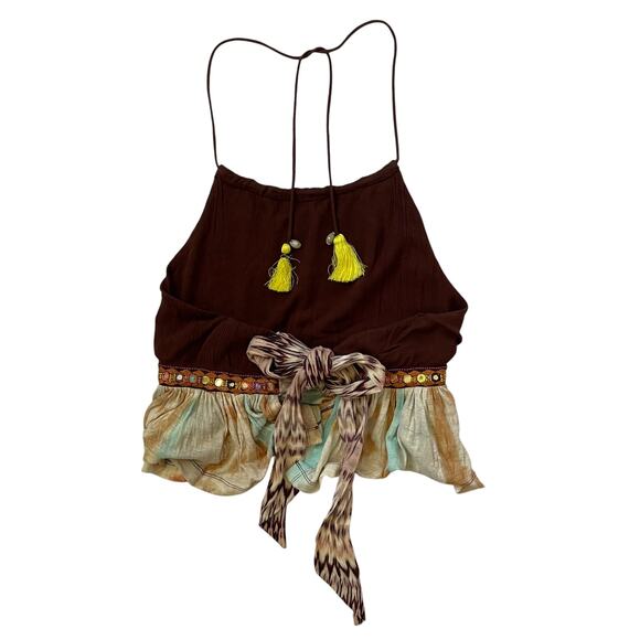NWT Free People Sandstorm Halter Top - Brown with Multicolors - Beaded - Size S - Picture 5 of 8